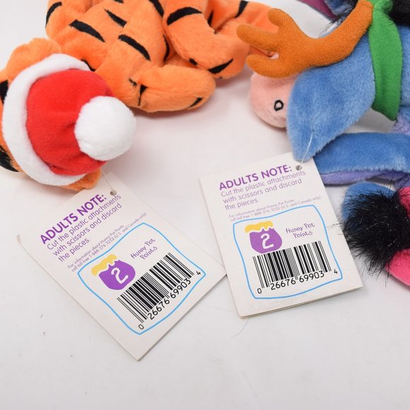 Disney Mattel Holiday Eeyore Tigger Antler Santa Hat Tags Christmas Plush Pooh - Picture 8 of 16